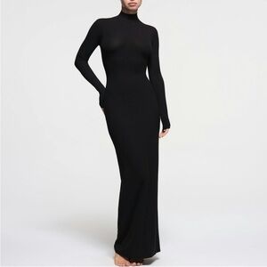 NWT SKIMS soft lounge turtleneck mock neck Long Sleeve Maxi Dress black onyx 2X